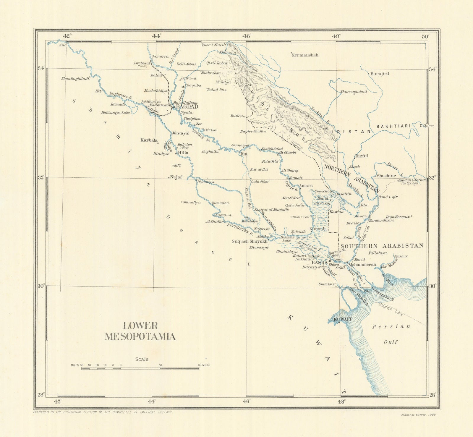 Lower Mesopotamia 1915. First World War. Iraq 1923 old antique map plan chart